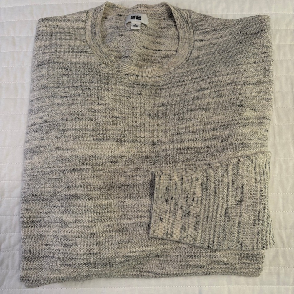 Uniqlo Blue Space Dye Crew Neck Sweater Cotton Blend Mens Larg